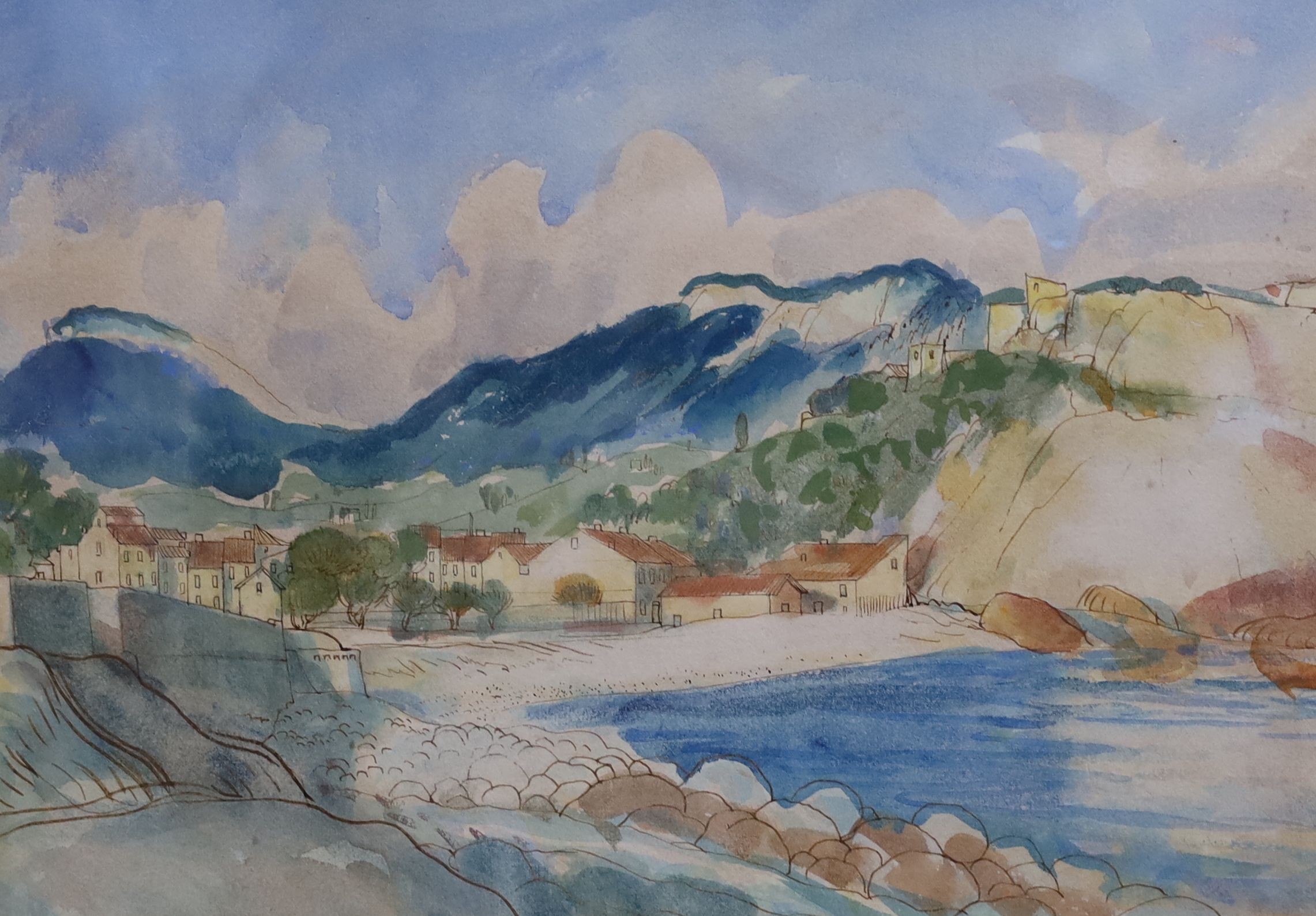 Derwent Lees (Australian, 1885-1931), Cassis, ink and watercolour, 24 x 33cm